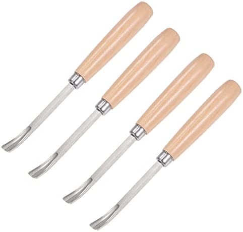 uxcell Wood Chisels, 10mm Chrome Plated 45# Carbon Steel Curved Half-round Tip Carving Woodworking Tool 165mm (6.5-Inch) Length with Wood Handle, 4pcs