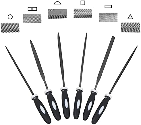 XINSHANG Needle File Set, Hardened Alloy Strength Steel Kit, 6-Piece Carbon Steel File Set Includes Flat, Flat Warding, Square, Triangular, Round, and Half-Round File(BKGY)