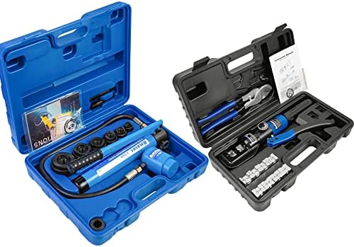 AMZCNC Hydraulic Knockout Punch Electrical Conduit Hole Cutter Set KO Tool Kit 1/2 to 2 inch and Hydraulic Crimping Tool and Cable Cutter