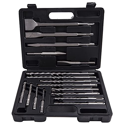 17pcs Rotary Hammer Drill Bits Set and Chisels SDS Plus Concrete Masonry Hole Tool with Storage Case
