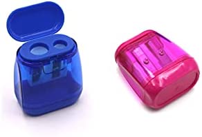 2 Pieces of Kyweel Manual Pencil Sharpener, Double-Hole Color Prism Pencil Sharpener with Lid, Children and Adult Color Pencil Sharpeners, Suitable for Schools, Offices, Homes, Etc.