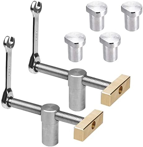2 Sets Woodworking Adjustable Desktop Clip with 4pcs 20mm/19mm Dog holes Stop,Brass Stainless Steel Fast Fixed Clip Clamp Fixture Vise Benches Joinery Carpenter Tools (20mm)