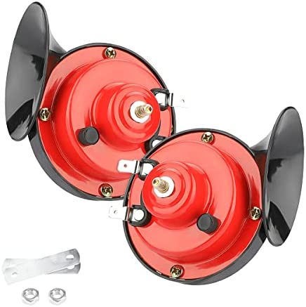 300DB Super Loud Train Horn, 2PCS Car Air Electric Snail Double Horn, 12V Waterproof Air Horns Replacement Kit, Automotive Accessories Universal for Car, Motorcycle, Truck, Bike, Boat (Red)
