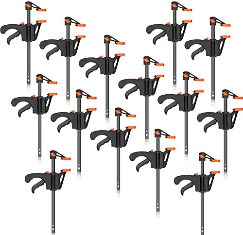 4 Inch Quick Release Grip F Clamps 100 mm Ratchet Bar Clamps Wood Bar Clamps One-Handed Quick Release Grip Bar Clamp for Woodworking (14 Pieces)