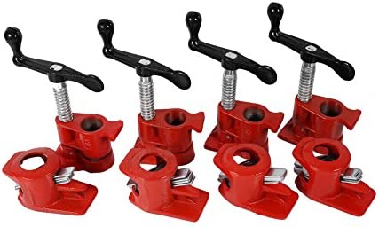 4 Pack 3/4″ Wood Gluing Pipe Clamp Set Quick Release Heavy Duty Cast Iron Workbench Pipe Clamps for Woodworking with Unique Wide Base