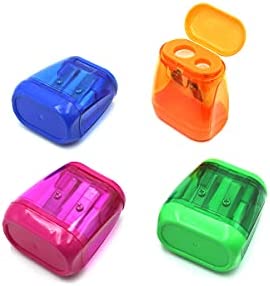 4 Pieces of Kyweel Manual Pencil Sharpener, Double-Hole Color Prism Pencil Sharpener with Lid, Children and Adult Color Pencil Sharpeners, Suitable for Schools, Offices, Homes, Etc.