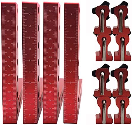 4Pcs 5.5″×5.5″ 90 Degrees Positioning Squares, Right Angle Squares with 8 Clamps, Aluminium Alloy L-Type Corner Clamp Woodworking Clamping Tool for Picture Frames, Boxes, Cabinets (140mm x 140mm)