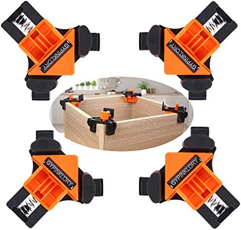 4pcs 90 Degree Adjustable Right Angle Clamp, Right Angle Clip Fixer, Fixing Clips Picture Frame Corner Clamp Woodworking Corner Clip Positioning Fixture Tools (4pcs+Measuring ruler)
