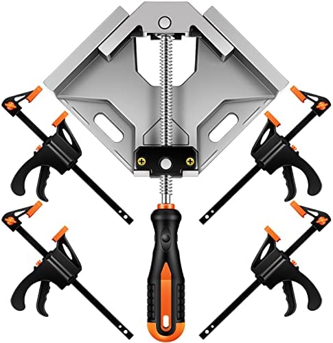 5 Pcs Right Angle Clamp with 4 Inch Bar Clamps, 90 Degree Corner Clamps for Woodworking Wood Clamps Photo Framing Welding Carpenter Tool