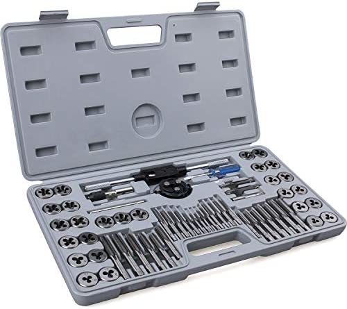 60-Pc Master Tap and Die Set – Include SAE Inch Size #4 to 1/2” and Metric Size M3 to M12, Coarse and Fine Threads | Essential Threading Rethreading Tool Kit with Complete Accessories and Storage Case