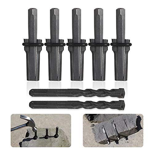 8 PCS Stone Splitter with 2 PCS Rotary Hammer Drill Bit 5/8” Heavy Duty Wedge and Feather Shims Rock Splitting Wedges Concrete Rock Stone Splitting Hand Tools