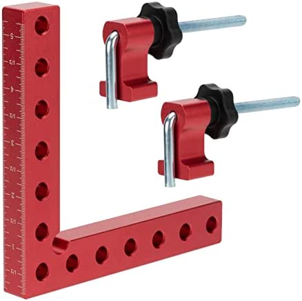 90 Degree Positioning Squares 1 Pack, Corner Clamps for Woodworking 5.5″ x 5.5″(14 x 14cm), Aluminum Alloy Right Angle Clamp Carpenter Woodpeckers Tools For Boxes, Picture Frame And Drawers (Red)
