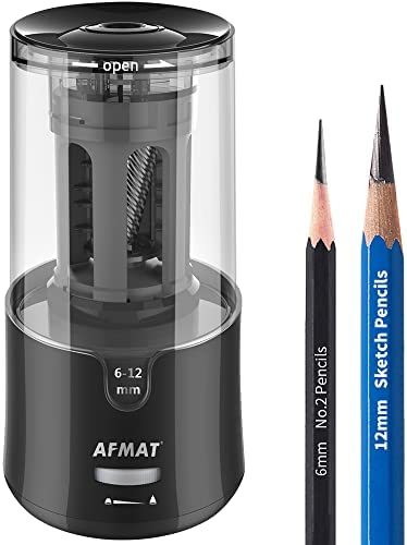 AFMAT Electric Long Point Pencil Sharpener, Premium Artist Pencil Sharpener, Labor-Saving Fast Pencil Sharpener for Artist, Plug in Auto Stop, Fit for 6-12mm Pencils, Ideal for Artist / Long Point Use