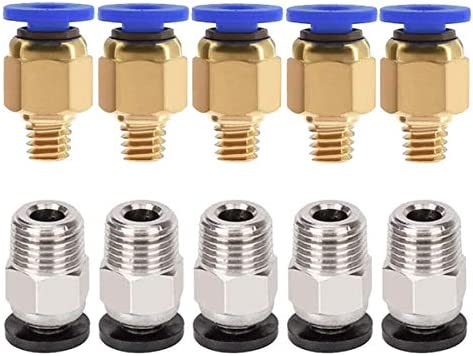 ALAMSCN 5PCS PC4-M6 Pneumatic Fitting Push to Connect + 5PCS PC4-M10 Straight Quick in Fitting Connectors for 3D Printer Bowden Extruder