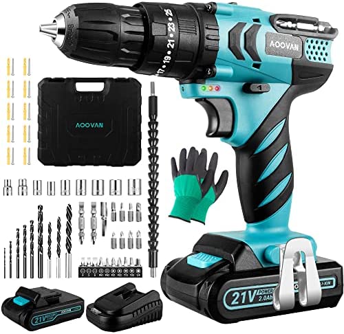 AOOVAN Cordless Drill, 21V 2000mAh Battery, Drill Set Combo Kit, 380 In-lbs Torque, 2-Speed, 25+3 Position Torque, Tool Case, Power Tool for home improvement and DIY projects