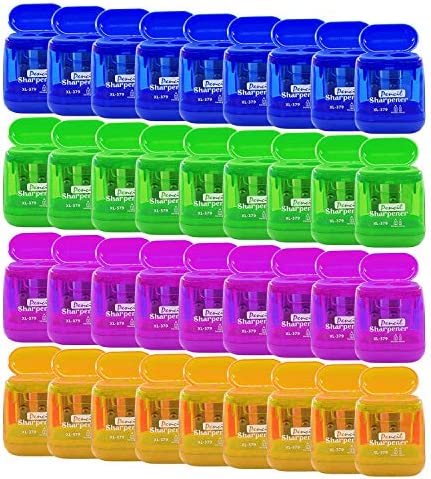Alpurple 36 PCS Double Holes Manual Pencil Sharpener-Handheld Plastic Crayon Sharpener with Lid for School, Office and Home Supplies