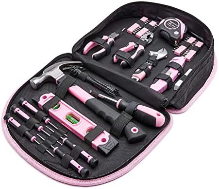 Amazon Basics Tool Set with Easy Carrying Round Pouch – 104-Piece, Pink