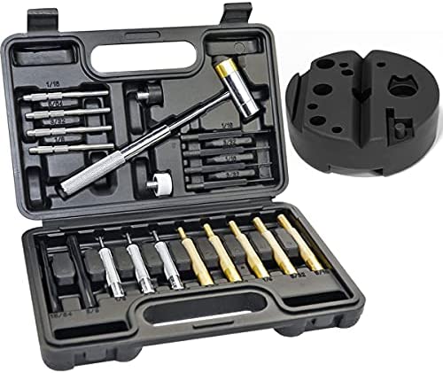 BESTNULE Punch Set, Punch Tools, Roll Pin Punch set, Made of Solid Material Including Steel Punch and Hammer, Ideal for Machinery Maintenance with Organizer Storage Container (With Bench Block)