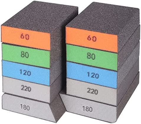 BOSHCRAFT 10 Pack Sanding Sponge, Washable and Reusable Sanding Block for Wood Drywall Metal Glasses Coarse/Medium/Fine/Superfine in 60/80/120/220 Grit Sandpaper Block Sand Paper Brick (3.9” × 2.8”)