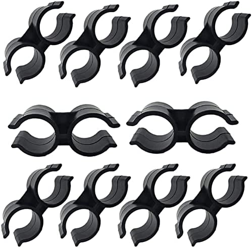 Black Double Port Pipe Clamps Clips, Hdtyyln 10pcs Plastic Double Line Clamps Shelf Pole Connector Chain Link Fence Panel Clamps Clips, Pipe Linking and Fastening Fastener Accessories