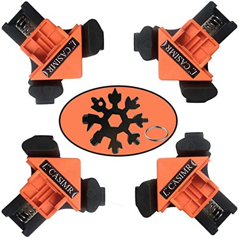 C CASIMR 90 Degree Corner Clamp with Black 18-in-1 Snowflake Multitool, 4PCS Adjustable Single Handle Spring Loaded Right Angle Clamp,Swing Woodworking Clip Clamp Tool