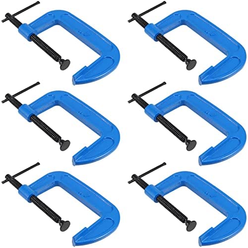 C Clamps Set, JEUIHAU 6 Pack 4 Inches Heavy Duty Malleable Iron C-Clamp with 4-inch Jaw Opening and 2.2-inch Throat Depth, Blue Power Coated C Clamp for Woodworking, Welding and Building