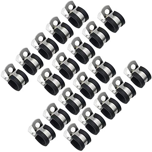 Cable Clamps 1/2 Inch 304 Stainless Steel Rubber Cushion Pipe Clamps, Metal Clamps, Tube Holder for Tube Pipe Wire Cord Installation 20 Pack