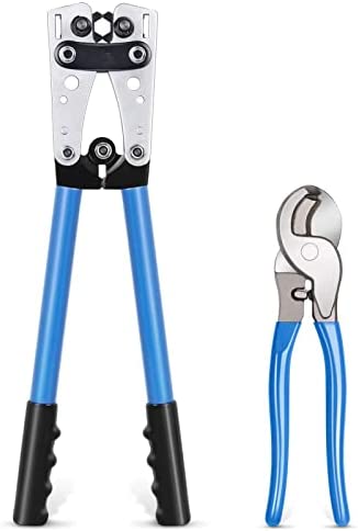 Cable Lug Crimping Tool – Wire Crimper with Cutter for Battery Terminal, Copper Lugs AWG 10/8/6/4/2/0, Heavy Duty, Blue