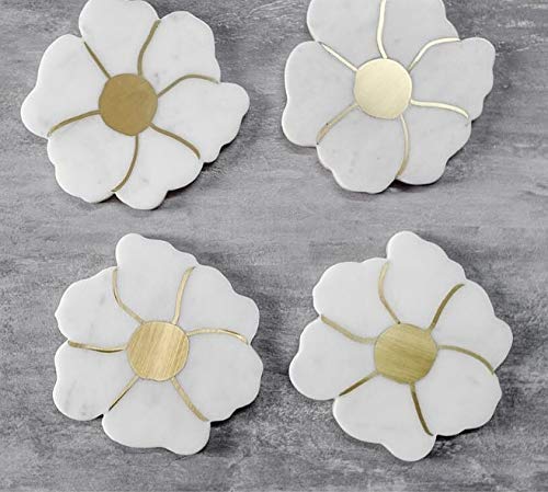 Christmas Gifts White Marble Coaster Set with Golden Brass Strips Inlay Tea Coaster Drink Coasters Tableware Bar Accessories Dinning Table Accessories