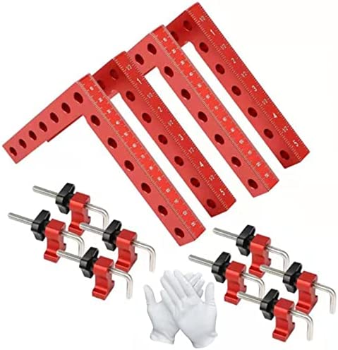 Clamping Square, 90 Degree Positioning Squares 5.5 inch Corner Clamps Square Tool with Gloves Aluminum Alloy Clamps Woodworking Carpenter for Frame Cabinets Box Picture Drawers (Red,4pcs)