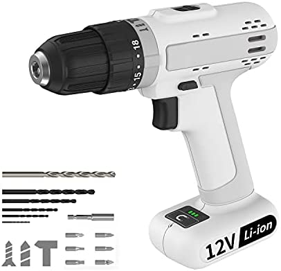 Cordless Drill, Small Drills Cordless 12V, 18+3 Clutch 220 In-lbs Torque Electric Drill, 2 Variable Speed, 3/8” Keyless Chuck, Lightweight Cordless Drill Set, Home Tool Kit with Built-in Led Light