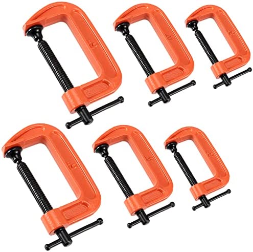 DAANYAP 6 Piece Orange C-Clamp, Heavy Duty C-Clamp Set with 3 Inch, 4 Inch, 6 Inch Jaw Opening, Industrial Strength Malleable Iron C Clamp for Woodworking, Welding, and Building, Set of 3