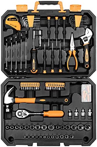 DEKOPRO 128 Piece Tool Set-General Household Hand Tool Kit, Auto Repair Tool Set, with Plastic Toolbox Storage Case