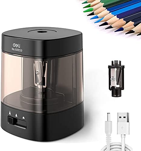 DELI Electric Pencil Sharpener, USB & Battery Operated, 3 Sharpening Settings, Sharpens Fast, Suitable for No.2 Pencils Colored Pencils
