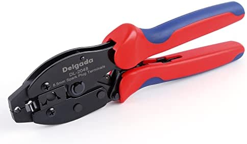 Delgada Ratchet Spark Plug Wire Crimper,DL-2048 Stripping and Crimping Tool for Spark Plug,Diameter 8.5mm Ignition Wire Terminal Crimping Pliers