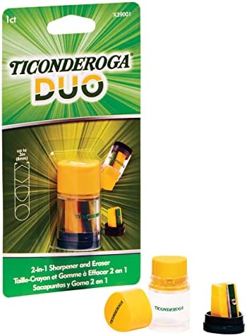 Dixon Ticonderoga Duo Sharpener/Eraser, Green and Yellow, 1 Count