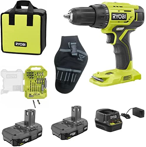 Drill Set Bundle, ONE+ 18V Lithium-Ion Cordless 1/2 inch Drill/Driver Kit with (2) 1.5 Ah Batteries, Charger, Drill Bits, Tool Bag and Buho Drill Holster