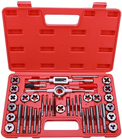 40 Piece Tap and Die Set,SAE Inch Sizes, Essential Threading Tool with Complete Accessories and Storage Case, for Cutting External and Internal Threads, SAE Thread Types: NC, NF, NPT, by NAKAO