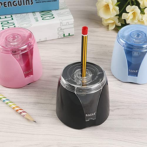 Eagle Electric Pencil Sharpener, Battery Powered, Large Shaving Holders, Carbon Steel Blades, Portable, Reusable and Replaceable Blade, Suitable for Kids, Home, School and Office use,Black