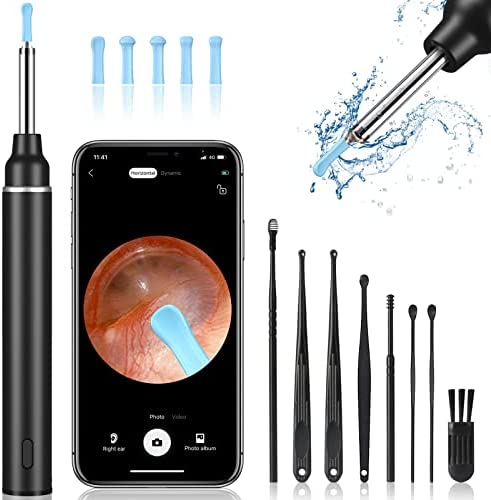 Ear Wax Removal, Ear Cleaner with Camera 5MP HD, Ear Wax Remover Tool with 8 Pcs Ear Set, Ear Wax Cleaner Kit for iOS & Android (Black)