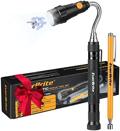 EverBrite 2-Piece Magnetic Pick Up Tool Set, Telescoping 360 Swivel Extensible Magnet Tool with LED Light, Gift for Dad, Mom, Husband, Birthday, Mechanic & Garage Tool