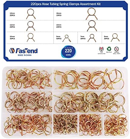 Fasttend 220PCS Fuel Line Hose Tubing Spring Clips Clamps Assortment Kit Water Pipe Air Tubing Spring Clamps Metal Mini Pipe Clamps for Motorcycle Scooter ATV,5-16MM