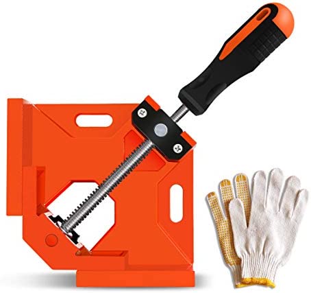 Frylr Right Angle Clamps 90 Degree /Adjustable Corner Clamp Holder Tools with Swing Jaw with Pair of Gloves for Carpenter, Welding, Wood-working, Engineering, Photo Framing Ramdon Color (Gray/Orange)