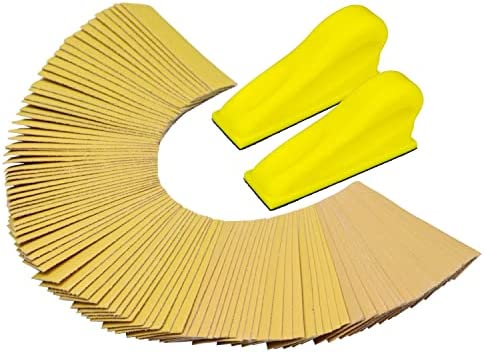 GIANTOOL Micro Detail Sander Project Pack Set, Handle Mini Mouse Sander 2 Pack + 3.5” x 1” 100 Pre-cut Gold Sanding Strip, 20 Each of 80, 120, 150, 220 and 400 Grit for DIY Handicrafts Polishing
