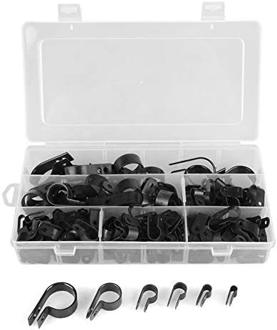 GOTOTOP Cable Clamp 200 Pcs Black Nylon Screws Plastic P-Type Cable Clamps 3/16″ 1/4″ 3/8″ 1/2″ 3/4″ 1″ Clips Fasteners Assortment for Cable Conduit for Home,Automotive,Marine,Office Wire Organizer