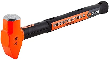 GROZ Heavy Duty 2.5lb Cross Pein Hammer with 16-Inch Indestructible Handle | Hard Face Steel Head 52 HRC | Steel Locking Plate | Hi-Visibility Head | Vulcanized Rubber Handle (34530)