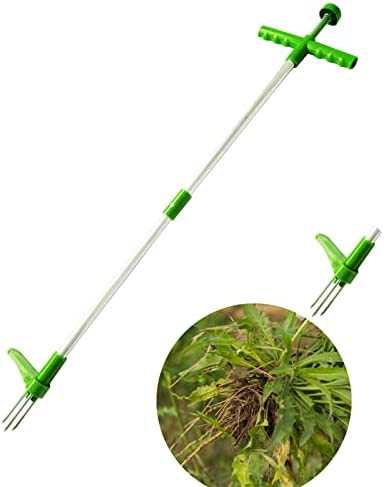 GVICAHIY Weed Puller, Stand Up Weeder Hand Tool, Long Handle Weeder with 3 Claws, Standup Weed Root Pulling Tool,Standing Plant Root Remover, Weed Removal Tool, Standing Root Remover