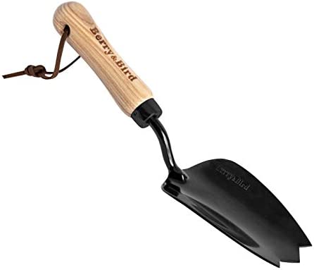 Garden Hand Trowel, Heavy Duty Stainless Steel Small Flower Shovel, Potting Soils Scoop with Wood Handle, Women Gardening Bonsai Tools for Planting Transplanting Digging Weeding Black