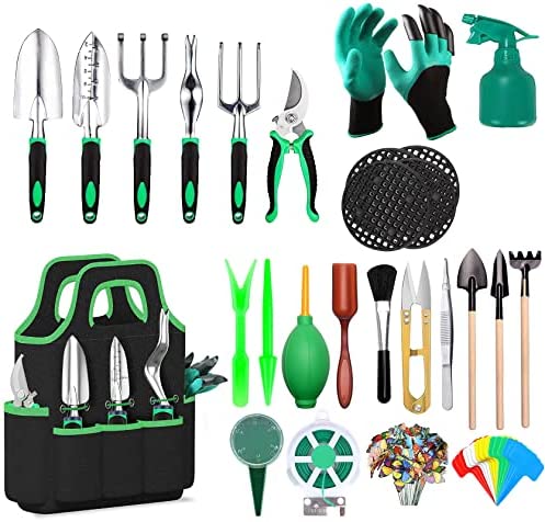 Garden Tool Set 88 Piece, Heavy Duty Aluminum Gardening and Succulent Tools Set ,Non-Slip Ergonomic Handle Tools, Storage Totes Bag for Gardening Hand Tools,Gardening Gifts for Women & Man