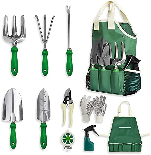 GardenHOME Garden Tool Set – 11Pcs Garden Hand Tool Set Equipment with Tote Bag Adjustable and Apron,Gardening Tools for Women